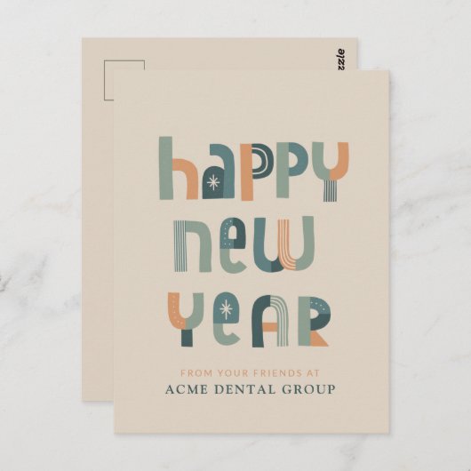 Funky Typografie Happy New Year briefkaart (Voorkant / Achterkant)