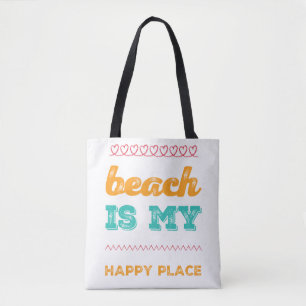 Funky Typography Beach is mijn gelukkige plek Draagtas