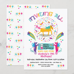 Funky Unicorn verjaardagsfeestje uitnodigingen