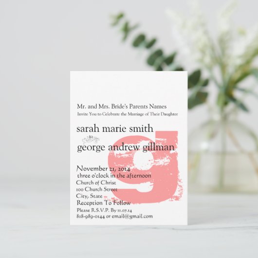 Funky UpBeat Faire-part de mariage Monogramme mode (Debout devant)