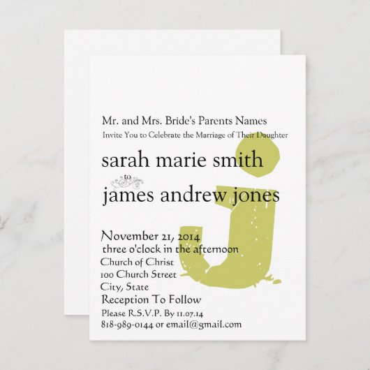 Funky UpBeat Faire-part de mariage Monogramme mode (Devant / Derrière)