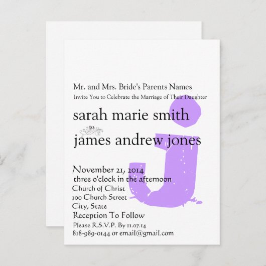 Funky UpBeat Faire-part de mariage Monogramme mode (Devant / Derrière)