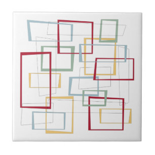 Funky vierkanten in mid-century modern stijl tegeltje