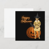 Funky Vintage Girl Witch Halloween Carte Plat (Devant / Derrière)