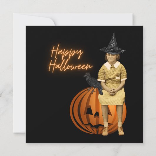 Funky Vintage Girl Witch Halloween Carte Plat (Devant)