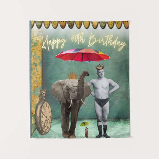 Funky Vintage Krachtpatser 40e Verjaardag Wandkleed (Voorkant)