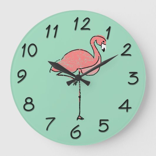 Funky vintage pink flamingo  grote klok (Voorkant)