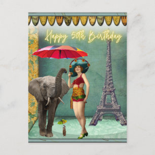 Funky Vintage Vrouw 50ste Verjaardag Briefkaart