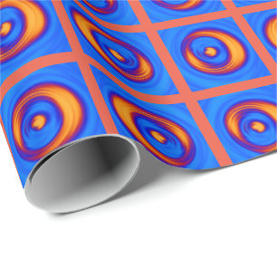 Funky vrolijke oranje en blauwe stippenpatroon cadeaupapier