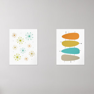 Funky vuurwerk en gitaar Mid Century Modern Muurkunst Sets