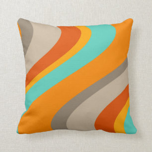 Funky Waves Retro Pillow - oranje en blauwgroen Kussen