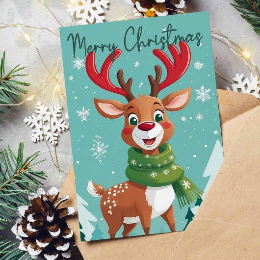 Funky Whimsical Christmas Reindeer Carte de vacanc