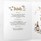 Funky Whimsical Doodles Moderne trouwfoto Drieluik Uitnodiging (Binnenzijde eerst)