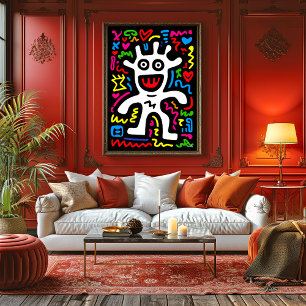 Funky White Alien - Neon Pop Art Creature Wall Art Poster