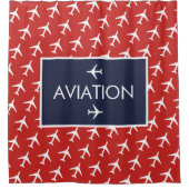 Funky White Plane Airplane Pilot Aviation Douchegordijn (Voorkant)