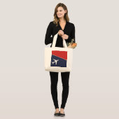 Funky White Plane Airplane Pilot Aviation Grote Tote Bag (Voorkant (model))