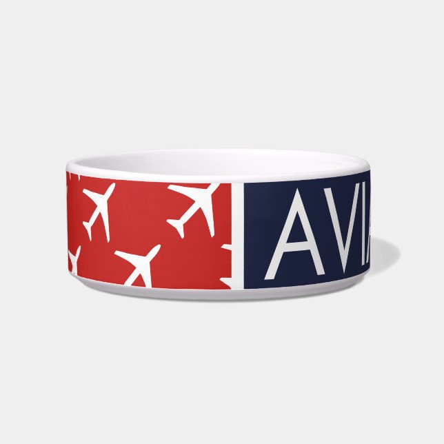 Funky White Plane Airplane Pilot Aviation Voerbakje (Links)