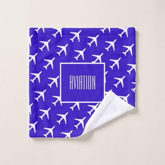 Funky White Plane Blue Pilot Aviation (Gant de toilette)