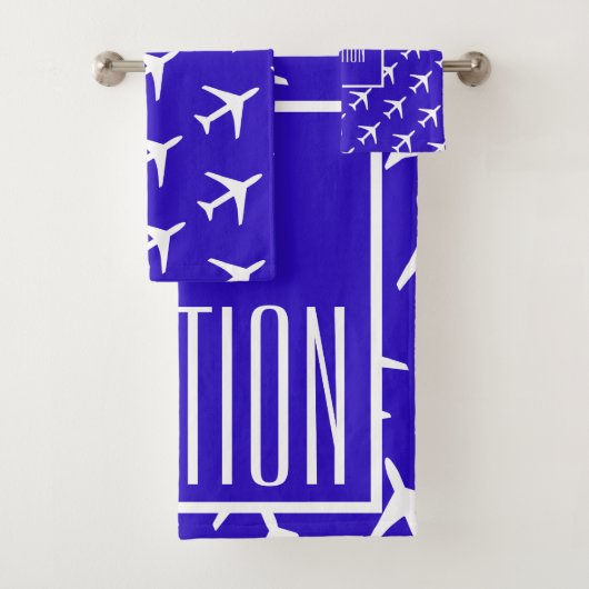 Funky White Plane Blue Pilot Aviation Bad Handdoek (Insitu)