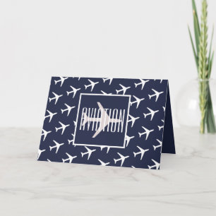 Funky White Plane Pilot Flying Wenskaart Kaart