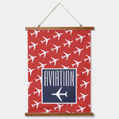 Funky White Plane Red Blue Pilot Aviation Hangend Wandkleed (Voorkant)