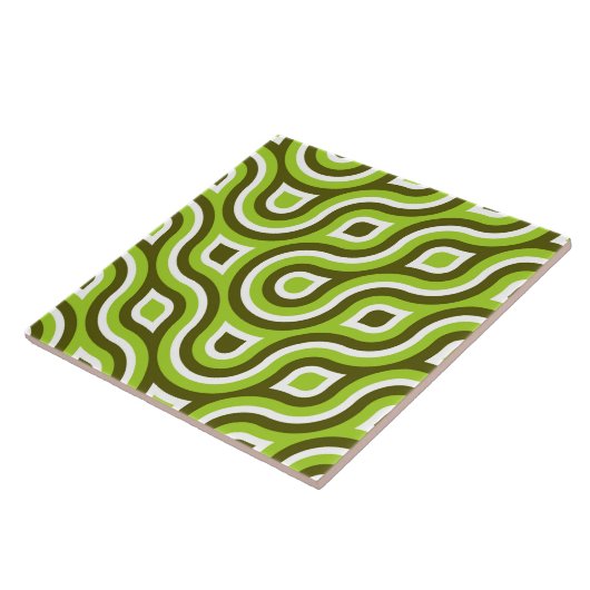 Funky Wild Circle Retro Patroon Lime Groen Wit Tegeltje (Zijkant)