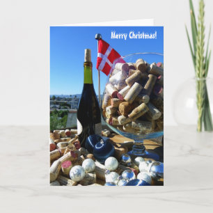 Funky Wine & Danish Flag Christmas Kaart! Feestdagen Kaart
