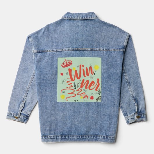 Funky Winner Word Crown Star Denim Jacket (Achterkant)
