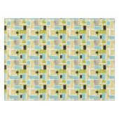 Funky Yellow Aqua Blue Squares Starburst Mid Mod Tafelkleed (Voorkant (Horizontaal))