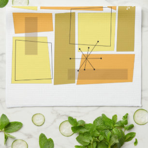 Funky Yellow en Oranje Squares Mid Century Modern Theedoek
