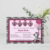 Funky Zebra Baby shower Invitation Adorable PINK (Debout devant)