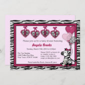 Funky Zebra Baby shower Invitation Adorable PINK (Devant / Derrière)