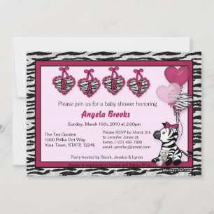 Funky Zebra Baby shower Invitation Adorable PINK