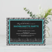 Funky Zebra Bachelorette Party Invitation (aqua) (Debout devant)