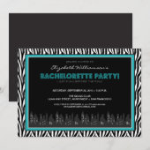 Funky Zebra Bachelorette Party Invitation (aqua) (Devant / Derrière)