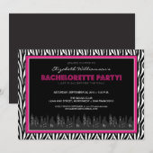 Funky Zebra Bachelorette Party Invitation (rose) (Devant / Derrière)
