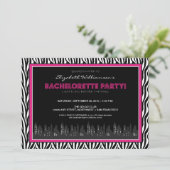 Funky Zebra Bachelorette Party Invitation (roze) Kaart (Staand voorkant)