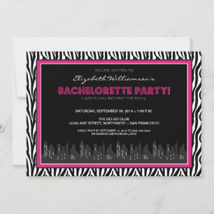 Funky Zebra Bachelorette Party Invitation (roze) Kaart