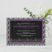 Funky Zebra Bachelorette Party Invitation (violet) (Debout devant)
