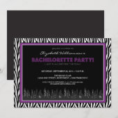 Funky Zebra Bachelorette Party Invitation (violet) (Devant / Derrière)