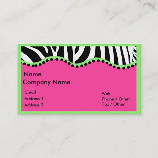 Funky Zebra met Green Boarder Visitekaartje (Voorkant)