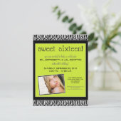 Funky Zebra Sweet 16 Birthday Party Invite (limoen Kaart (Staand voorkant)