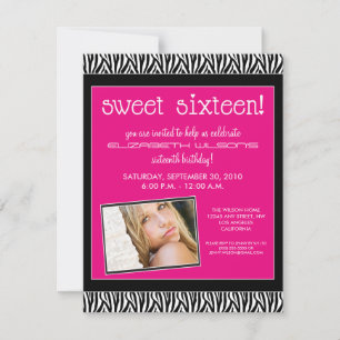 Funky Zebra Sweet 16 Birthday Party Invite (roze) Kaart