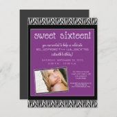 Funky Zebra Sweet 16 Invitation de fête d'annivers (Devant / Derrière)
