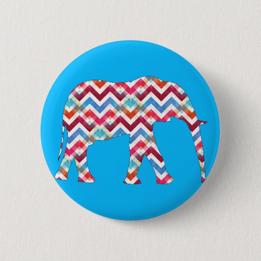 Funky Zigzag Chevron Elephant op Blauwgroen blauw Ronde Button 5,7 Cm (Voorkant)
