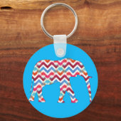 Funky Zigzag Chevron Elephant op Blauwgroen blauw Sleutelhanger (Voorkant)