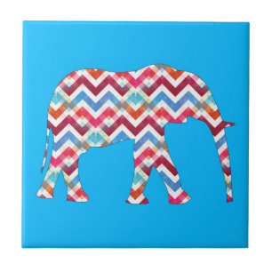 Funky Zigzag Chevron Elephant op Blauwgroen blauw Tegeltje