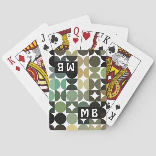 Funky Zwart Blauwgroen Groen Grijs Cirkels Kunstpa Pokerkaarten (Achterkant)