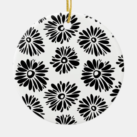 Funky zwart-wit bloemmotief keramisch ornament (Voorkant)