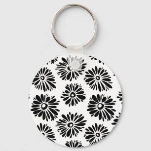 Funky zwart-wit bloemmotief sleutelhanger